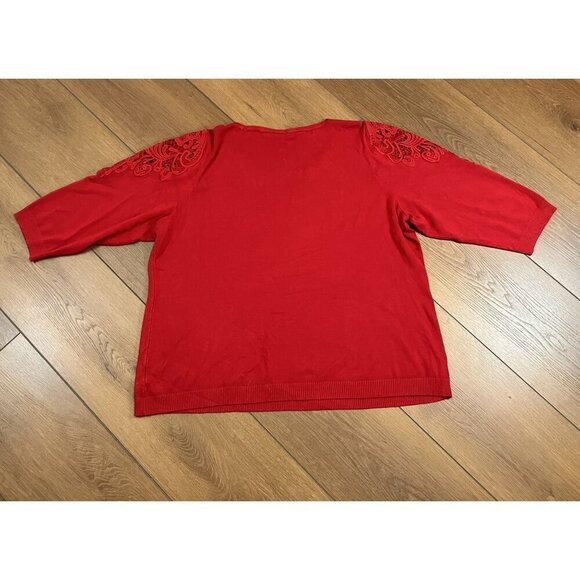Worthington Red Lace Cold Shoulder Three-Quarter Sleeve Top Sz 3X - Picture 2 of 5